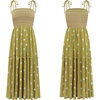 image:imageRVivimos Womens Summer Cotton Boho Midi Dress 2026 Spaghetti Strap Floral Embroidered Smocked Tiered Flowy Long DressesOlive Green