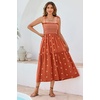 image:imageRVivimos Womens Summer Cotton Boho Midi Dress 2026 Spaghetti Strap Floral Embroidered Smocked Tiered Flowy Long DressesRust Brown
