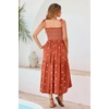 image:imageRVivimos Womens Summer Cotton Boho Midi Dress 2026 Spaghetti Strap Floral Embroidered Smocked Tiered Flowy Long DressesRust Brown