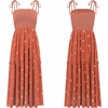 image:imageRVivimos Womens Summer Cotton Boho Midi Dress 2026 Spaghetti Strap Floral Embroidered Smocked Tiered Flowy Long DressesRust Brown