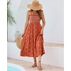 image:imageRVivimos Womens Summer Cotton Boho Midi Dress 2026 Spaghetti Strap Floral Embroidered Smocked Tiered Flowy Long DressesRust Brown