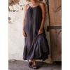 image:imageRVivimos Womens Summer Cotton Maxi Dress Adjustable Spaghetti Strap Boho Casual Backless Ruffle Loose Fit Flowy DressBlack