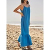 image:imageRVivimos Womens Summer Cotton Maxi Dress Adjustable Spaghetti Strap Boho Casual Backless Ruffle Loose Fit Flowy DressBlue