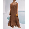 image:imageRVivimos Womens Summer Cotton Maxi Dress Adjustable Spaghetti Strap Boho Casual Backless Ruffle Loose Fit Flowy DressBrown