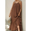 image:imageRVivimos Womens Summer Cotton Maxi Dress Adjustable Spaghetti Strap Boho Casual Backless Ruffle Loose Fit Flowy DressBrown