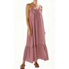 image:imageRVivimos Womens Summer Cotton Maxi Dress Adjustable Spaghetti Strap Boho Casual Backless Ruffle Loose Fit Flowy DressDusty Rose