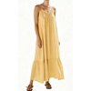 image:imageRVivimos Womens Summer Cotton Maxi Dress Adjustable Spaghetti Strap Boho Casual Backless Ruffle Loose Fit Flowy DressLight Yellow
