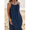 image:imageRVivimos Womens Summer Cotton Maxi Dress Adjustable Spaghetti Strap Boho Casual Backless Ruffle Loose Fit Flowy DressNavy Blue