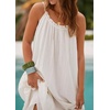 image:imageRVivimos Womens Summer Cotton Maxi Dress Adjustable Spaghetti Strap Boho Casual Backless Ruffle Loose Fit Flowy DressWhite
