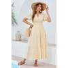 image:imageRVivimos Womens Summer Cotton Midi Dress 2026 Short Sleeve V Neck Elastic Waist Embroidered Tiered ALine Long DressesBeige