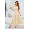 image:imageRVivimos Womens Summer Cotton Midi Dress 2026 Short Sleeve V Neck Elastic Waist Embroidered Tiered ALine Long DressesBeige