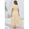 image:imageRVivimos Womens Summer Cotton Midi Dress 2026 Short Sleeve V Neck Elastic Waist Embroidered Tiered ALine Long DressesBeige