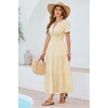 image:imageRVivimos Womens Summer Cotton Midi Dress 2026 Short Sleeve V Neck Elastic Waist Embroidered Tiered ALine Long DressesBeige