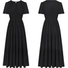 image:imageRVivimos Womens Summer Cotton Midi Dress 2026 Short Sleeve V Neck Elastic Waist Embroidered Tiered ALine Long DressesBlack
