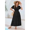 image:imageRVivimos Womens Summer Cotton Midi Dress 2026 Short Sleeve V Neck Elastic Waist Embroidered Tiered ALine Long DressesBlack