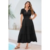 image:imageRVivimos Womens Summer Cotton Midi Dress 2026 Short Sleeve V Neck Elastic Waist Embroidered Tiered ALine Long DressesBlack