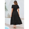 image:imageRVivimos Womens Summer Cotton Midi Dress 2026 Short Sleeve V Neck Elastic Waist Embroidered Tiered ALine Long DressesBlack