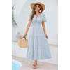 image:imageRVivimos Womens Summer Cotton Midi Dress 2026 Short Sleeve V Neck Elastic Waist Embroidered Tiered ALine Long DressesSky Blue