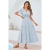 image:imageRVivimos Womens Summer Cotton Midi Dress 2026 Short Sleeve V Neck Elastic Waist Embroidered Tiered ALine Long DressesSky Blue