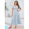 image:imageRVivimos Womens Summer Cotton Midi Dress 2026 Short Sleeve V Neck Elastic Waist Embroidered Tiered ALine Long DressesSky Blue