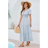 image:imageRVivimos Womens Summer Cotton Midi Dress 2026 Short Sleeve V Neck Elastic Waist Embroidered Tiered ALine Long DressesSky Blue