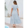 image:imageRVivimos Womens Summer Cotton Midi Dress 2026 Short Sleeve V Neck Elastic Waist Embroidered Tiered ALine Long DressesSky Blue