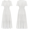 image:imageRVivimos Womens Summer Cotton Midi Dress 2026 Short Sleeve V Neck Elastic Waist Embroidered Tiered ALine Long DressesWhite