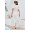 image:imageRVivimos Womens Summer Cotton Midi Dress 2026 Short Sleeve V Neck Elastic Waist Embroidered Tiered ALine Long DressesWhite