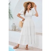 image:imageRVivimos Womens Summer Cotton Midi Dress 2026 Short Sleeve V Neck Elastic Waist Embroidered Tiered ALine Long DressesWhite