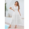 image:imageRVivimos Womens Summer Cotton Midi Dress 2026 Short Sleeve V Neck Elastic Waist Embroidered Tiered ALine Long DressesWhite