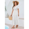 image:imageRVivimos Womens Summer Cotton Midi Dress 2026 Short Sleeve V Neck Elastic Waist Embroidered Tiered ALine Long DressesWhite