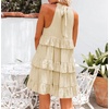 image:imageRVivimos Womens Summer Dress Boho Sleeveless Halter Layered Ruffle Casual Swing Mini Dress with PocketsBeige