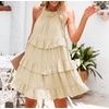 image:imageRVivimos Womens Summer Dress Boho Sleeveless Halter Layered Ruffle Casual Swing Mini Dress with PocketsBeige