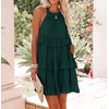 image:imageRVivimos Womens Summer Dress Boho Sleeveless Halter Layered Ruffle Casual Swing Mini Dress with PocketsEmeraldgreen