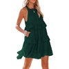 image:imageRVivimos Womens Summer Dress Boho Sleeveless Halter Layered Ruffle Casual Swing Mini Dress with PocketsEmeraldgreen
