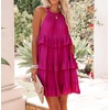 image:imageRVivimos Womens Summer Dress Boho Sleeveless Halter Layered Ruffle Casual Swing Mini Dress with PocketsHotpink