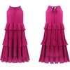 image:imageRVivimos Womens Summer Dress Boho Sleeveless Halter Layered Ruffle Casual Swing Mini Dress with PocketsHotpink