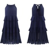 image:imageRVivimos Womens Summer Dress Boho Sleeveless Halter Layered Ruffle Casual Swing Mini Dress with PocketsNavyblue