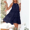 image:imageRVivimos Womens Summer Dress Boho Sleeveless Halter Layered Ruffle Casual Swing Mini Dress with PocketsNavyblue