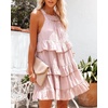 image:imageRVivimos Womens Summer Dress Boho Sleeveless Halter Layered Ruffle Casual Swing Mini Dress with PocketsPink