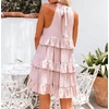 image:imageRVivimos Womens Summer Dress Boho Sleeveless Halter Layered Ruffle Casual Swing Mini Dress with PocketsPink