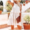image:imageRVivimos Womens Summer Dress Boho Sleeveless Halter Layered Ruffle Casual Swing Mini Dress with PocketsWhite