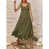 image:imageRVivimos Womens Summer Linen Tank Midi Dress 2026 Sleeveless Elastic Smocked ALine Tiered Boho Casual Flowy Beach SundressArmygreen2