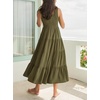 image:imageRVivimos Womens Summer Linen Tank Midi Dress 2026 Sleeveless Elastic Smocked ALine Tiered Boho Casual Flowy Beach SundressArmygreen2