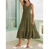 image:imageRVivimos Womens Summer Linen Tank Midi Dress 2026 Sleeveless Elastic Smocked ALine Tiered Boho Casual Flowy Beach SundressArmygreen2
