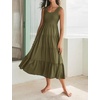 image:imageRVivimos Womens Summer Linen Tank Midi Dress 2026 Sleeveless Elastic Smocked ALine Tiered Boho Casual Flowy Beach SundressArmygreen2