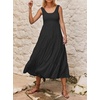 image:imageRVivimos Womens Summer Linen Tank Midi Dress 2026 Sleeveless Elastic Smocked ALine Tiered Boho Casual Flowy Beach SundressBlack2