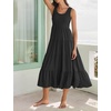 image:imageRVivimos Womens Summer Linen Tank Midi Dress 2026 Sleeveless Elastic Smocked ALine Tiered Boho Casual Flowy Beach SundressBlack2
