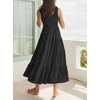image:imageRVivimos Womens Summer Linen Tank Midi Dress 2026 Sleeveless Elastic Smocked ALine Tiered Boho Casual Flowy Beach SundressBlack2