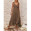 image:imageRVivimos Womens Summer Linen Tank Midi Dress 2026 Sleeveless Elastic Smocked ALine Tiered Boho Casual Flowy Beach SundressBrown2